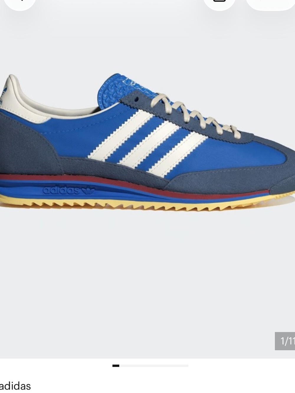 adidas Women's SL72 OG Sneakers in Blue and White with Yellow Sole NWT Size8 1/2